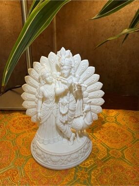 White Krishna and Radha Sculpture - Home Art